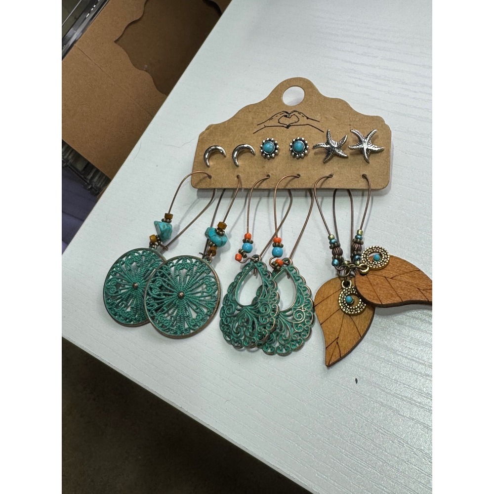 Bohemian‎ Turquoise Leaf Dangle Earring Set for Women